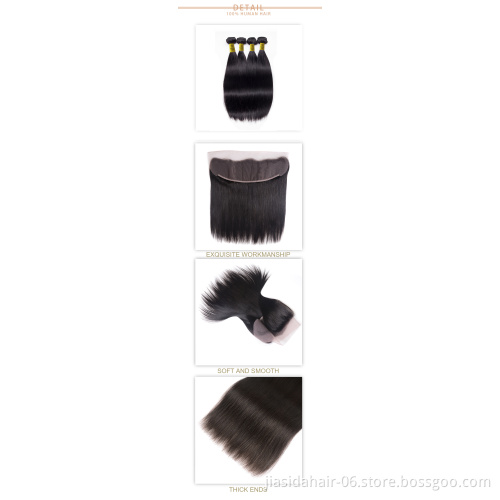 Raw Virgin 100% Human Hair 13x4 Lace Frontals Straight Wave Curly Hair Bundles with Frontal Remy Brazilian Natural Color